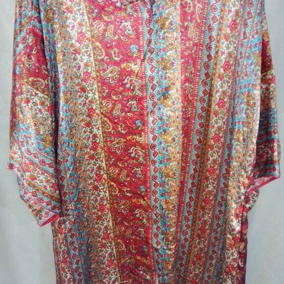 Oscar de la Renta Pink Label Satin Multi Color Long Dress Sleepwear - Picture 3 of 4